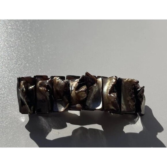 vintage Mother of pearl chunk Stretch Wire Bracelet Natural Boho Western Sz 7.5" - Picture 9 of 10
